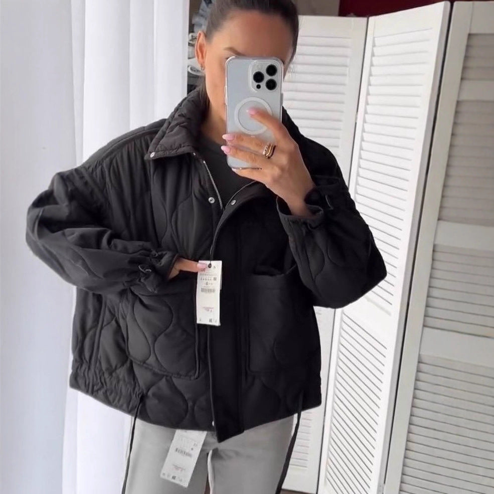 Damen gesteppte Übergangsjacke mit hohem Kragen und Tunnelzug Merchesia