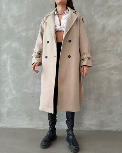 Damen Modischer Trenchcoat mit eleganten Details und doppelt geknöpfter Front Merchesia