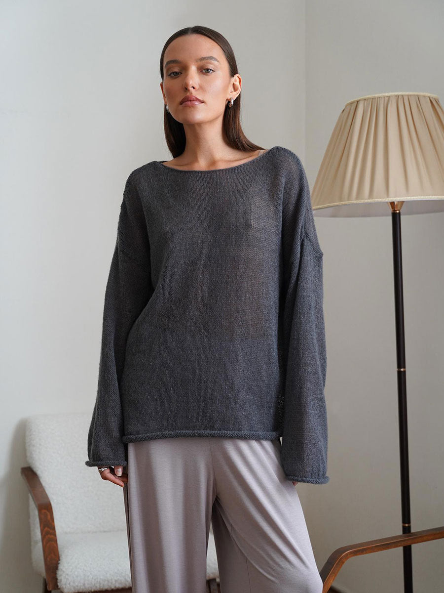 Damen Luftiger Strickpullover mit weitem Schnitt und lässigem Look Merchesia