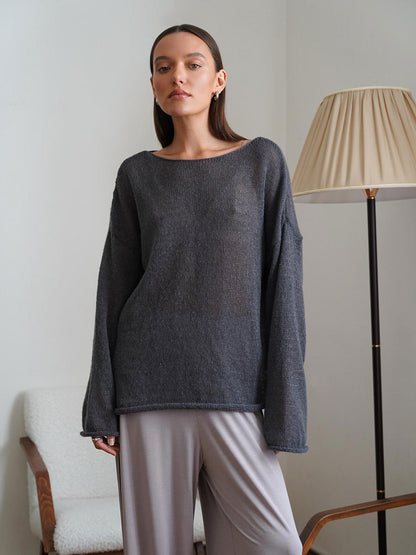 Damen Luftiger Strickpullover mit weitem Schnitt und lässigem Look Merchesia