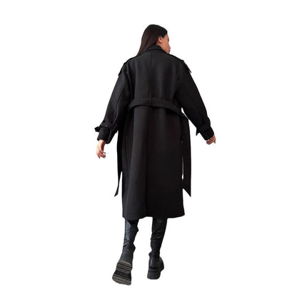 Damen Modischer Trenchcoat mit eleganten Details und doppelt geknöpfter Front Merchesia