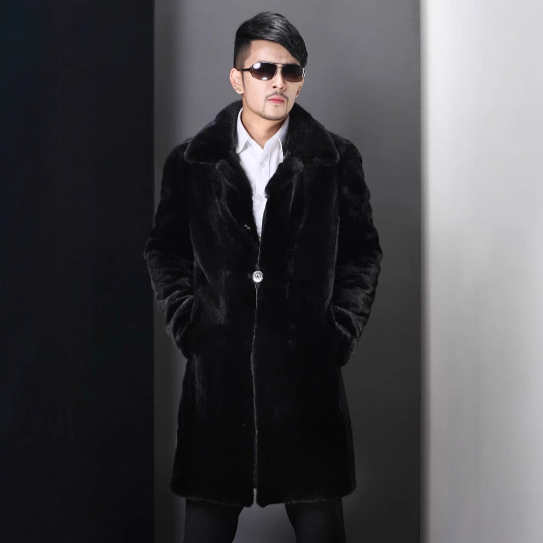 Herren Eleganter Kunstpelzmantel mit tiefem Kragen Merchesia
