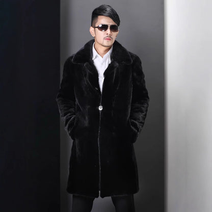 Herren Eleganter Kunstpelzmantel mit tiefem Kragen Merchesia