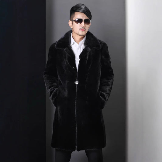Herren Eleganter Kunstpelzmantel mit tiefem Kragen Merchesia