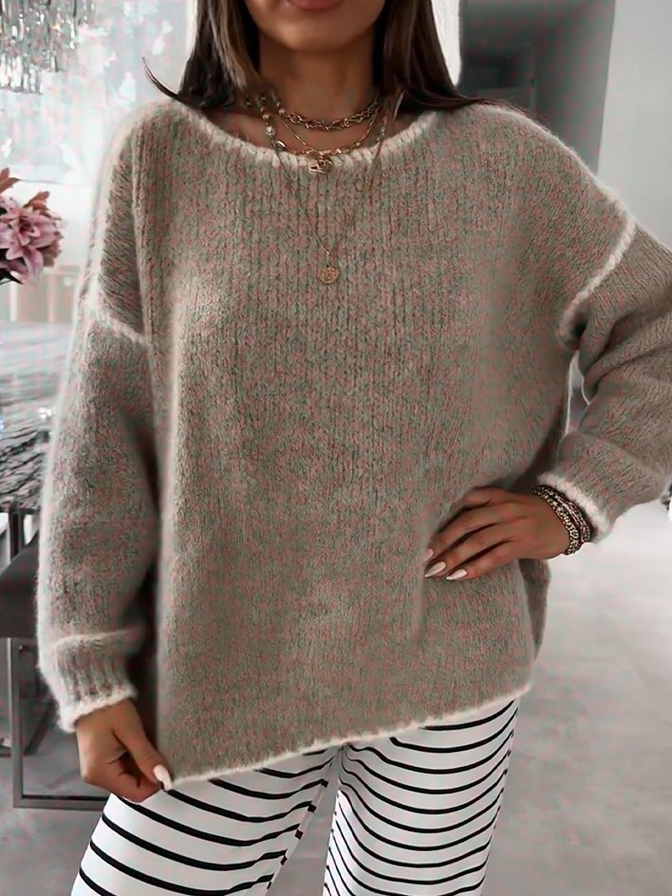 Damen Übergroßer Strickpullover mit luftigen Ärmeln Merchesia