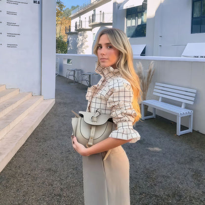 Damen Karierte Bluse mit eleganten Rüschendetails Merchesia