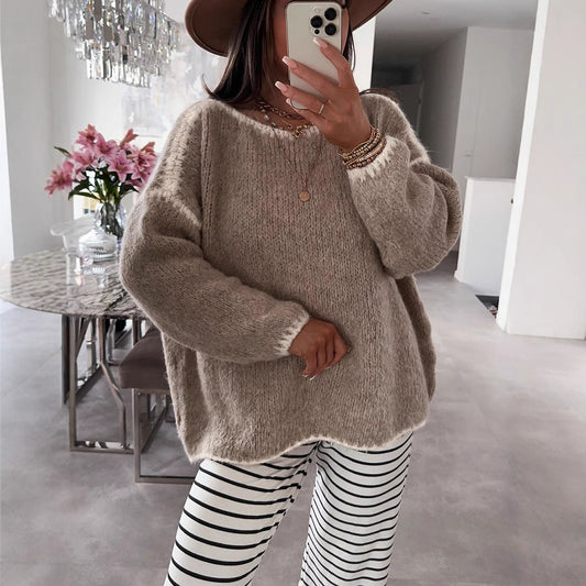 Damen Übergroßer Strickpullover mit luftigen Ärmeln Merchesia