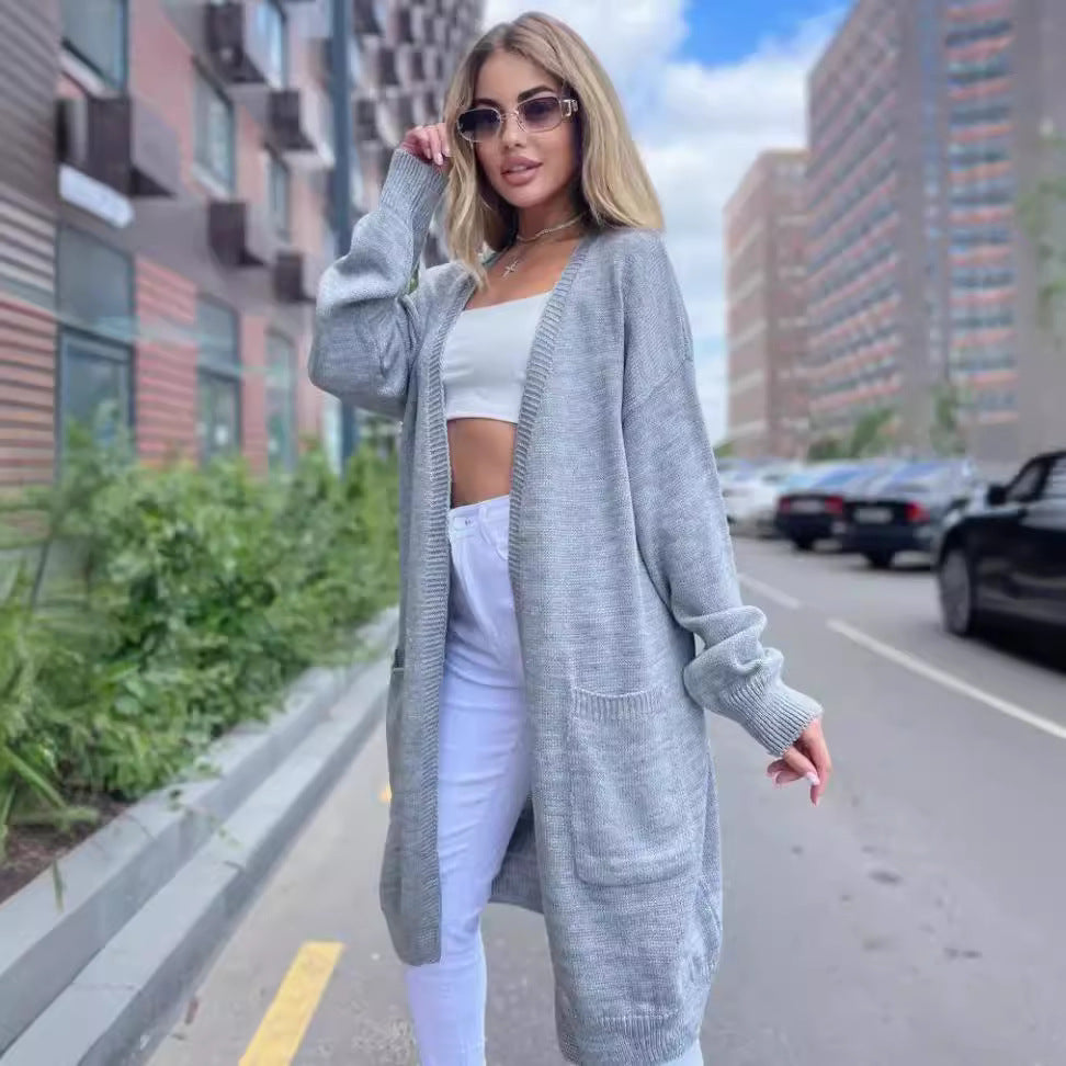 Damen gemütliche Strickjacke mit praktischen Taschen und offenem Schnitt Merchesia