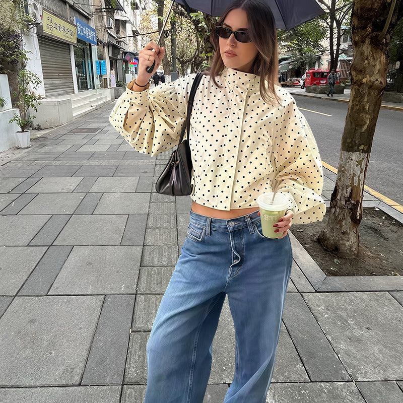 Damen figurbetonte Bluse mit punktuellem Muster Merchesia