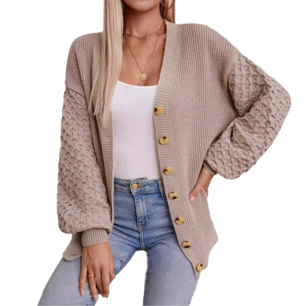 Damen Strickjacke mit strukturiertem Ärmel und Knopfdetails Merchesia