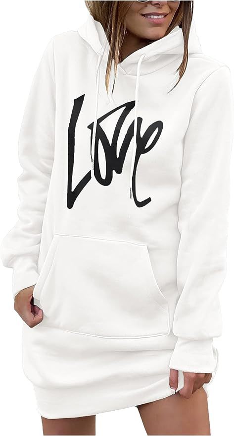 Damen Hoodie-Kleid mit Kängurutasche und auffälligem Schriftzug Merchesia