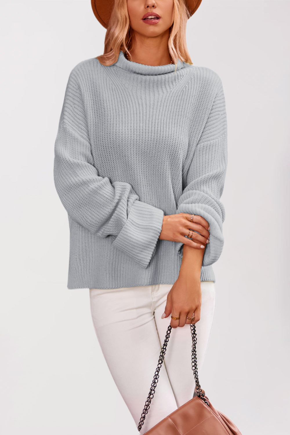 Damen Baumwoll-Pullover mit hohem Kragen Merchesia