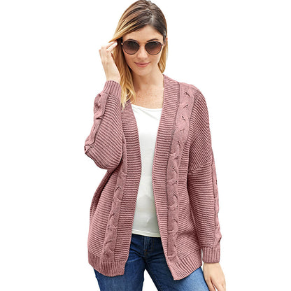 Damen Grobstrickcardigan mit kreativen Zopfmustern und lässigem Schnitt Merchesia