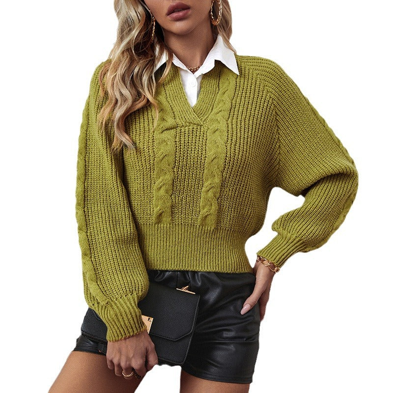 Damen Strickpullover mit Zopfdesign und modernem Kragen Merchesia