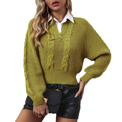 Damen Strickpullover mit Zopfdesign und modernem Kragen Merchesia