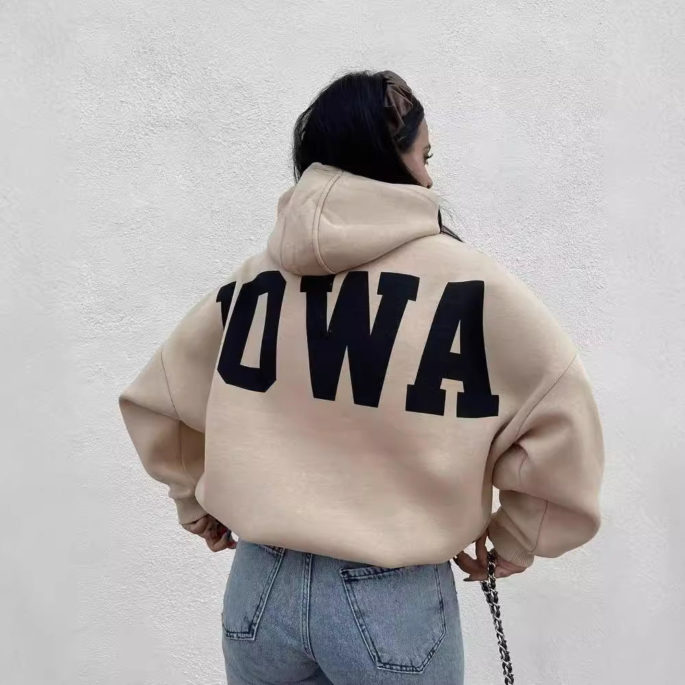 Damen Oversized Kapuzenpullover mit auffälligem Schriftzug Merchesia