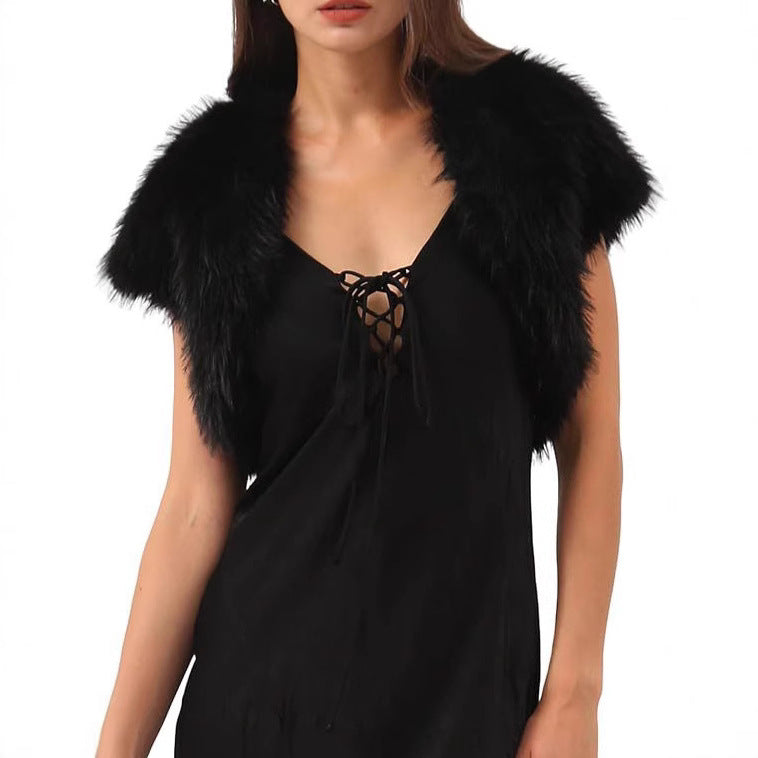 Damen Flauschige Kunstpelzweste im offenen Design Merchesia