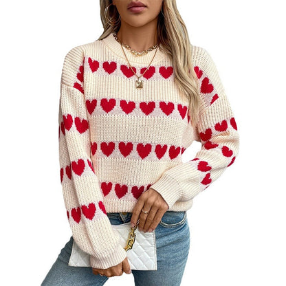 Damen kuscheliger Pullover mit Herzchenmuster Merchesia