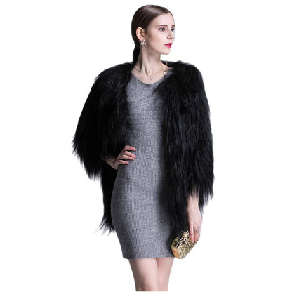 Damen Elegante Kunstpelz-Cape mit weit offenem Schnitt Merchesia