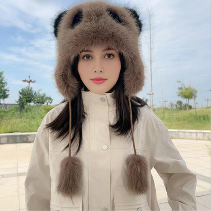 Damen Kuscheliger Panda-Mütze mit trendigen Ohren Merchesia