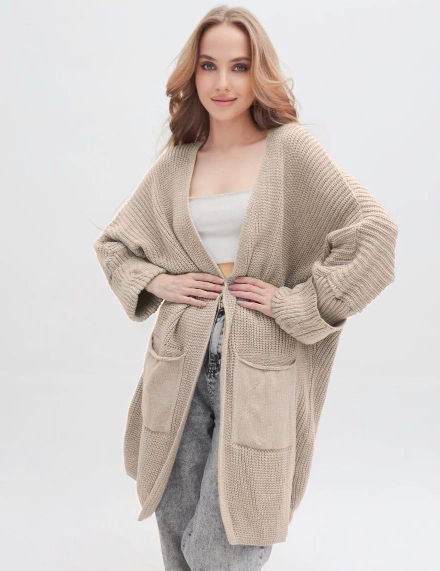Damen Grobstrickcardigan mit großzügigen Taschen und lässigem Schnitt Merchesia