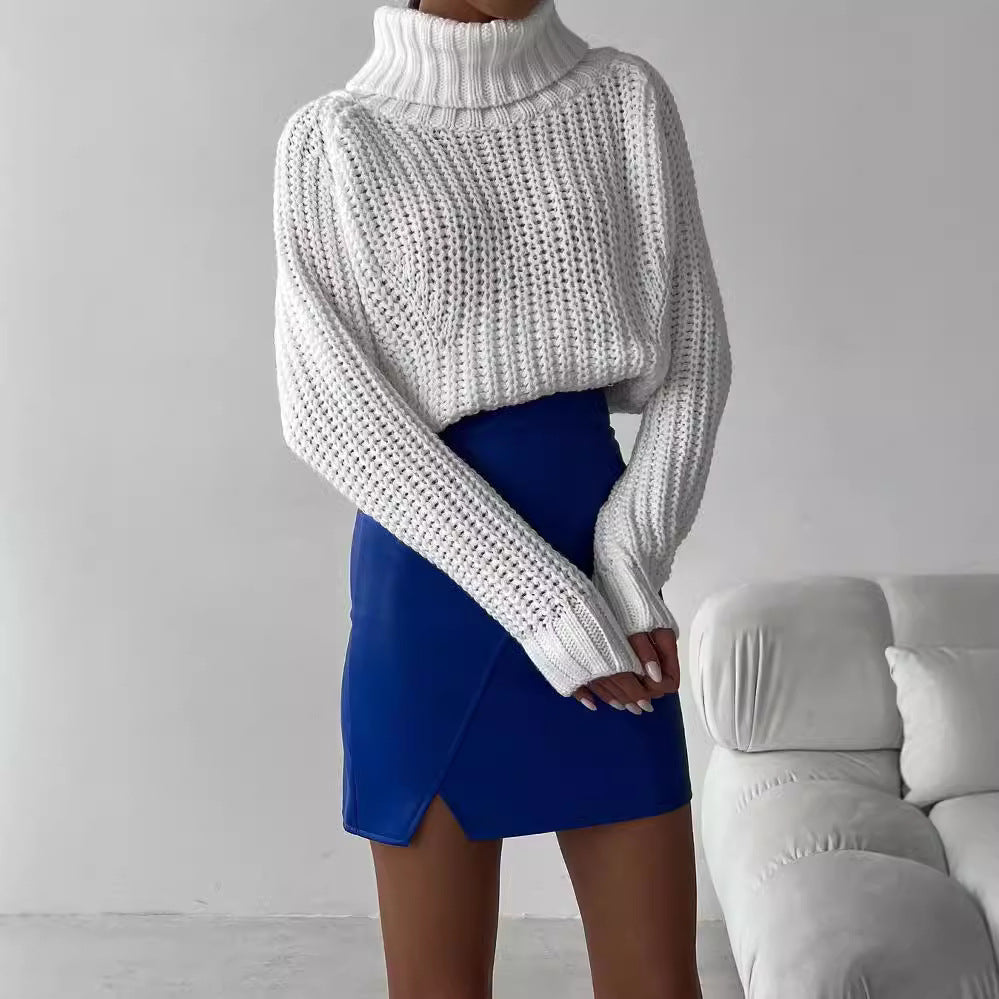 Damen Großer Strickpullover mit Rollkragen und breiten Ärmelabschlüssen Merchesia