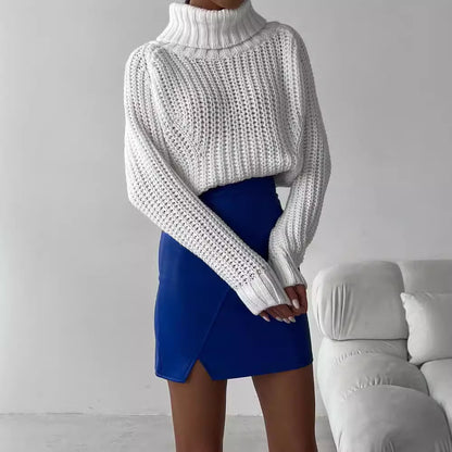 Damen Großer Strickpullover mit Rollkragen und breiten Ärmelabschlüssen Merchesia