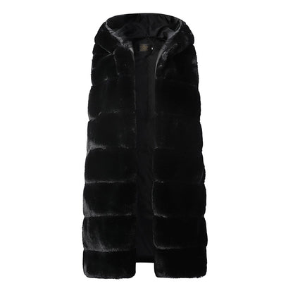 Damen Modischer Kapuzen-Mantel aus Kunstfell Merchesia