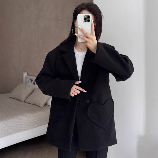 Damen modischer Oversized-Mantel mit großzügigen Taschen und Revers Merchesia