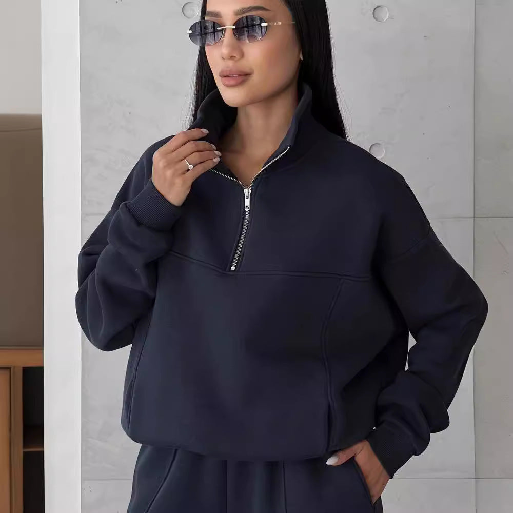 Damen lässiger Sweatshirt- und Jogginghose-Set mit hohem Kragen Merchesia