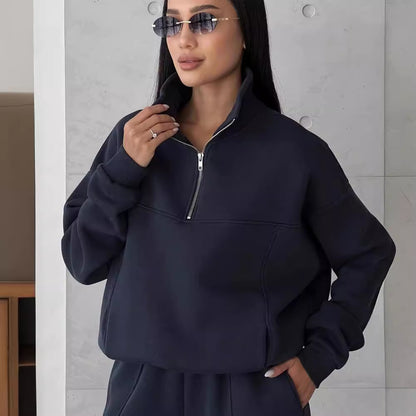 Damen lässiger Sweatshirt- und Jogginghose-Set mit hohem Kragen Merchesia