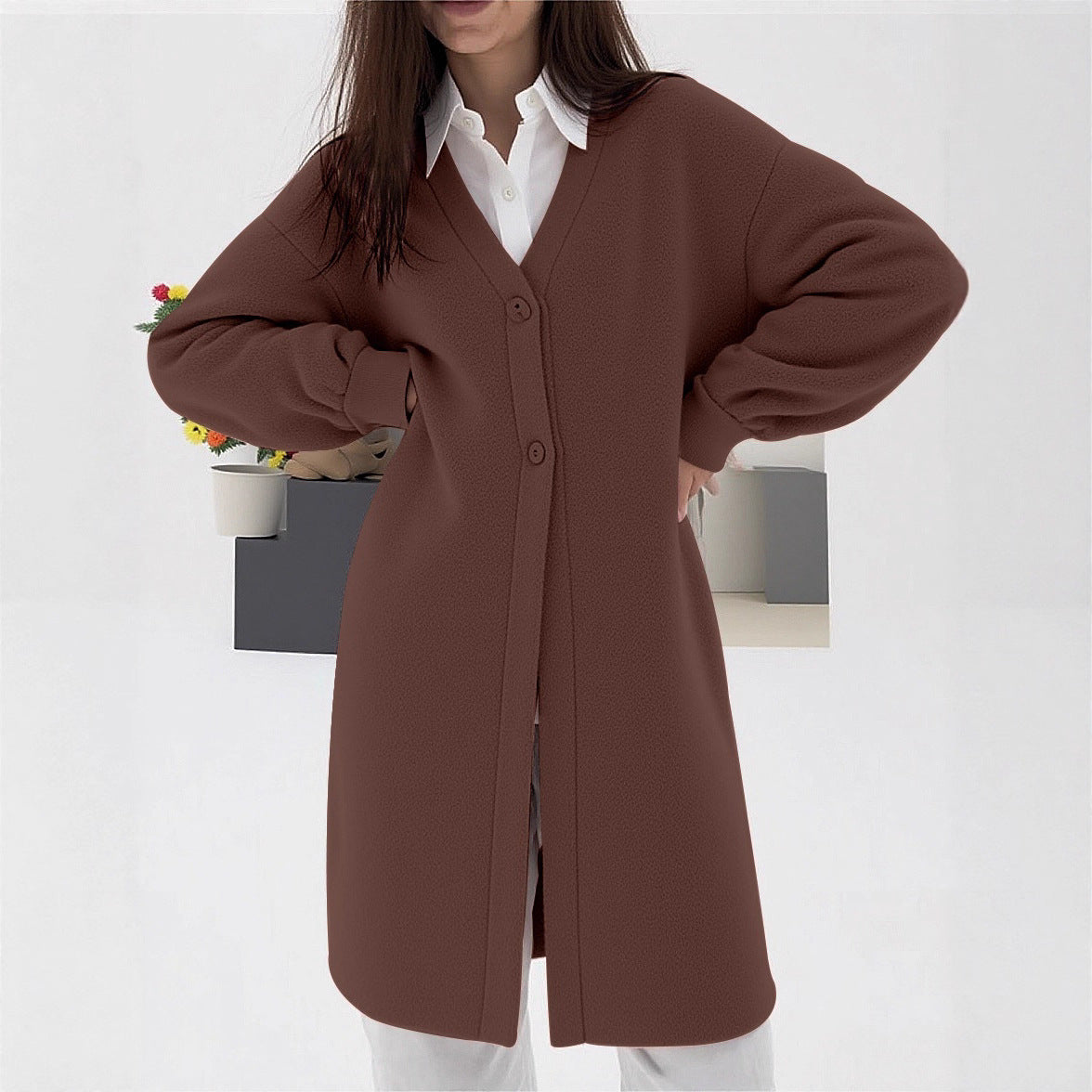 Damen gemütlicher Strickcardigan mit V-Ausschnitt und modischem Knopfverschluss Merchesia