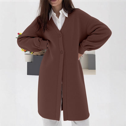 Damen gemütlicher Strickcardigan mit V-Ausschnitt und modischem Knopfverschluss Merchesia