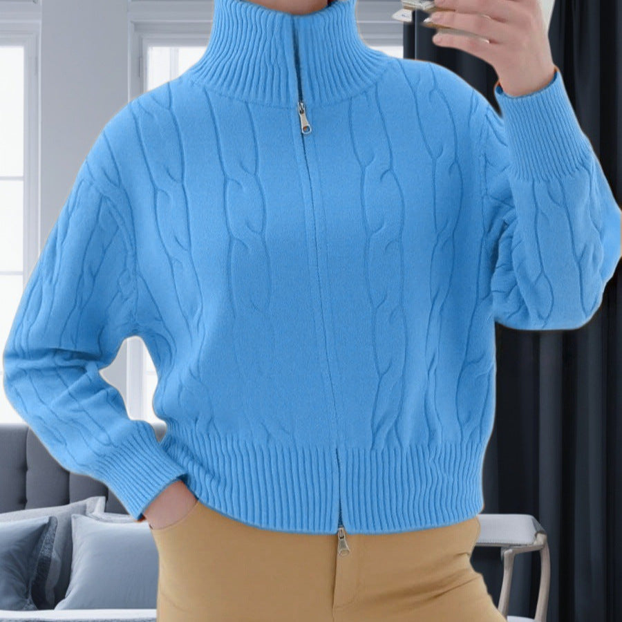 Damen Strickpullover mit hohem Kragen und Zipper Merchesia