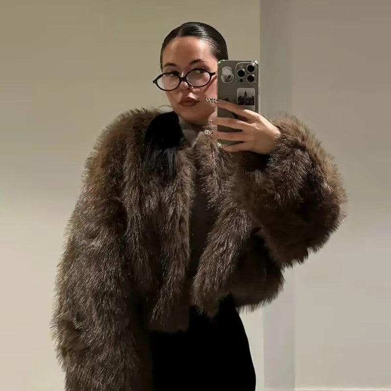 Damen Kuschelige Kunstpelzjacke mit offenem Schnitt Merchesia