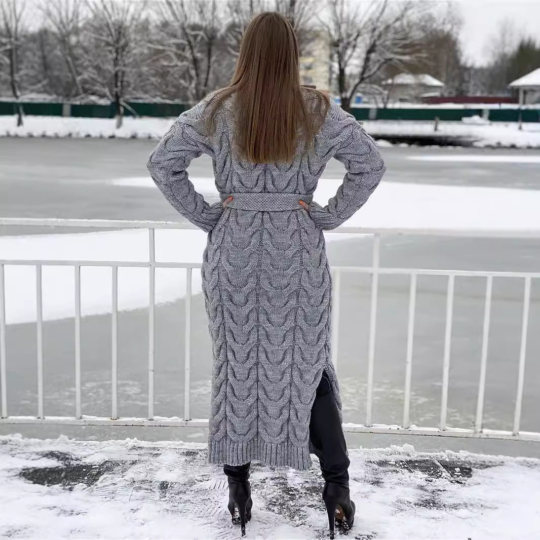 Damen Grobstrickmantel mit offenem Schnitt und praktischen Taschen Merchesia