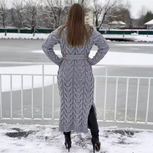 Damen Grobstrickmantel mit offenem Schnitt und praktischen Taschen Merchesia