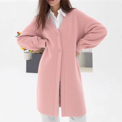 Damen gemütlicher Strickcardigan mit V-Ausschnitt und modischem Knopfverschluss Merchesia