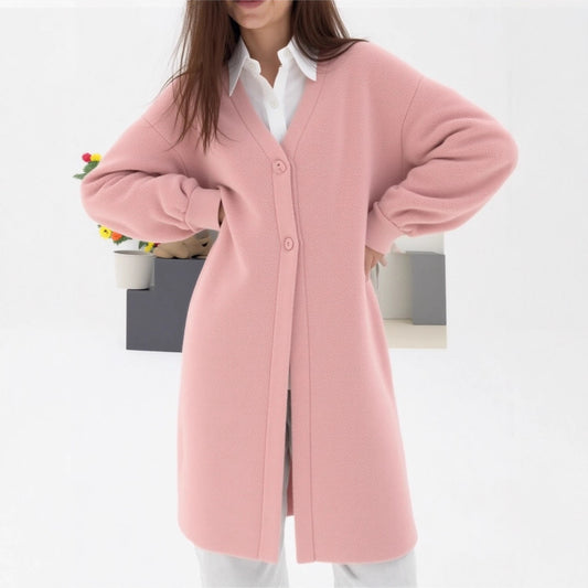 Damen gemütlicher Strickcardigan mit V-Ausschnitt und modischem Knopfverschluss Merchesia
