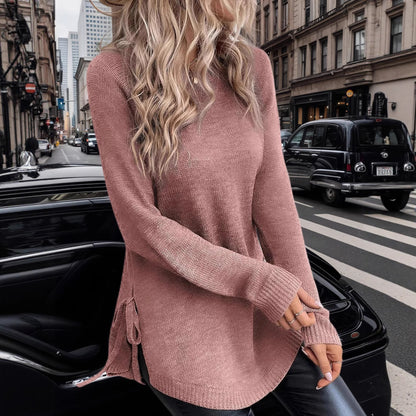 Damen lässiger Pullover mit seitlichen Bindebändern Merchesia