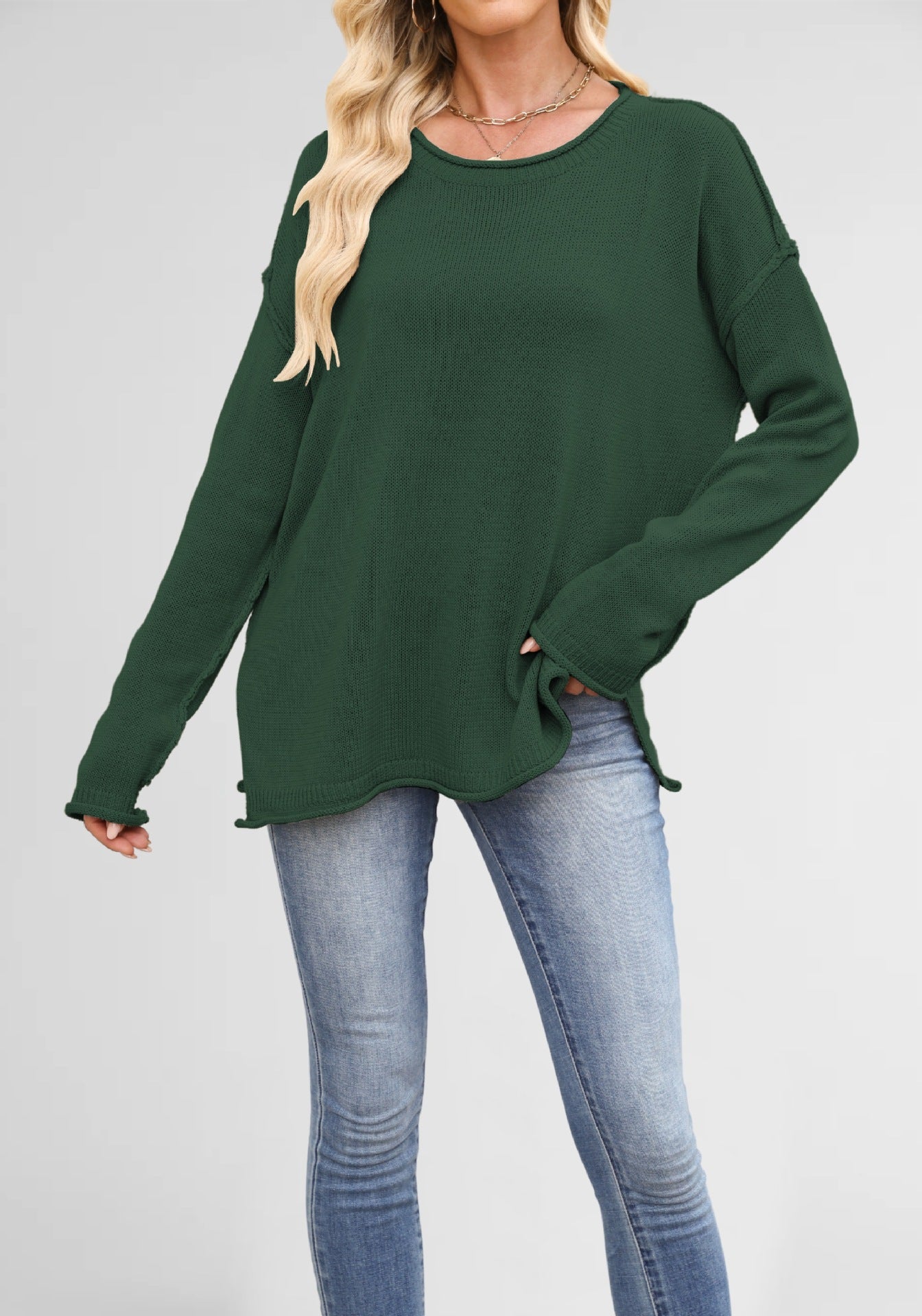 Damen gemütlicher Strickpullover mit weitem Schnitt Merchesia