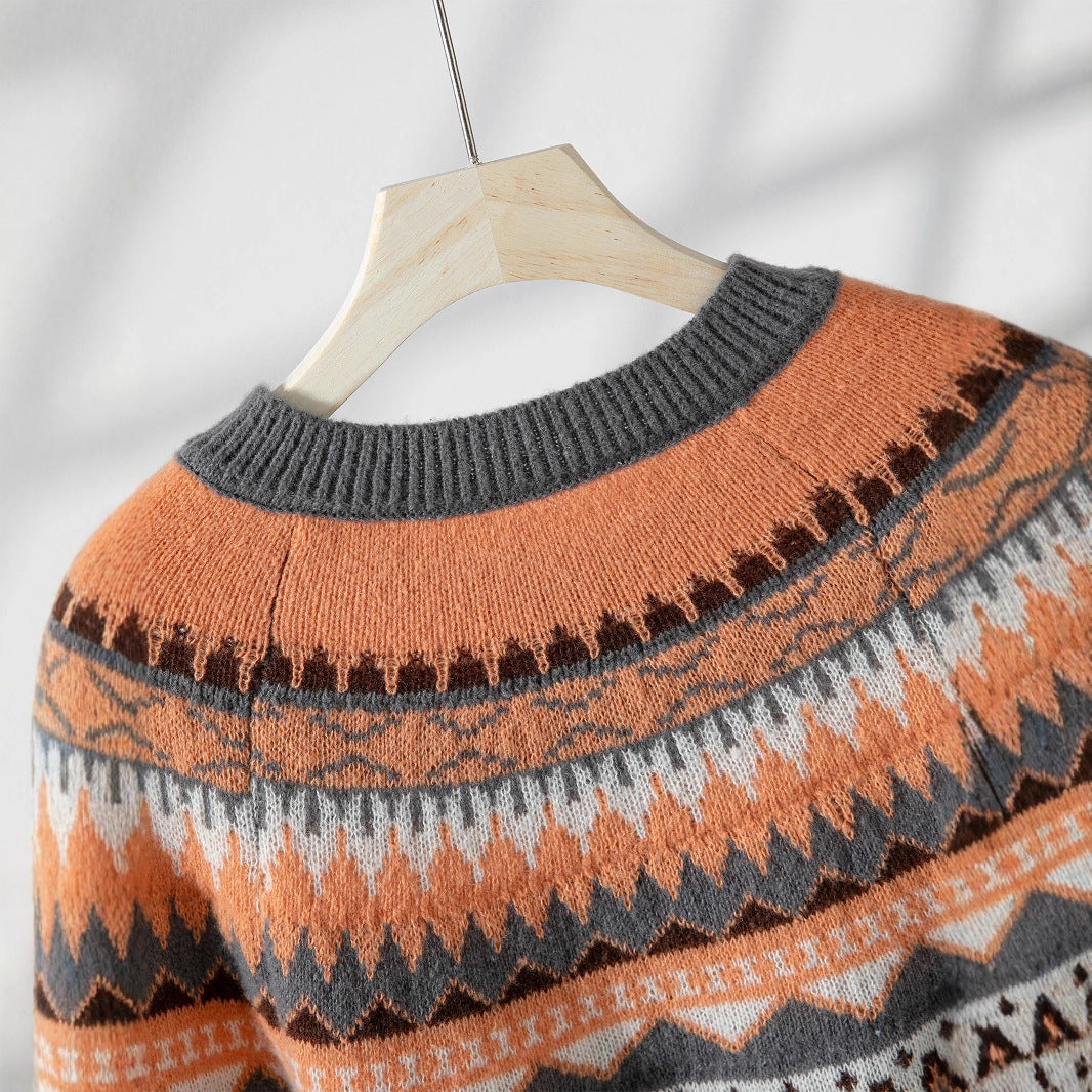 Damen Strickjacke mit aufwendigen geometrischen Mustern und nachhaltigem Material Merchesia