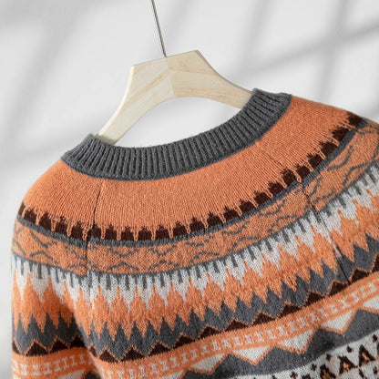 Damen Strickjacke mit aufwendigen geometrischen Mustern und nachhaltigem Material Merchesia