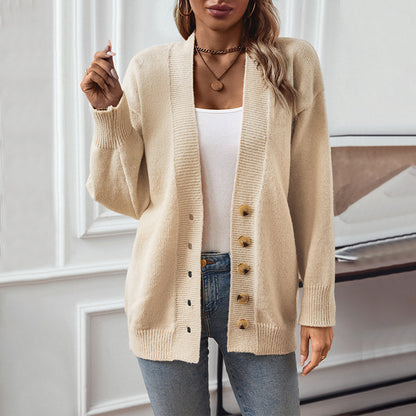 Damen gemütliche Strickjacke mit Knopfdetails und tiefem V-Ausschnitt Merchesia