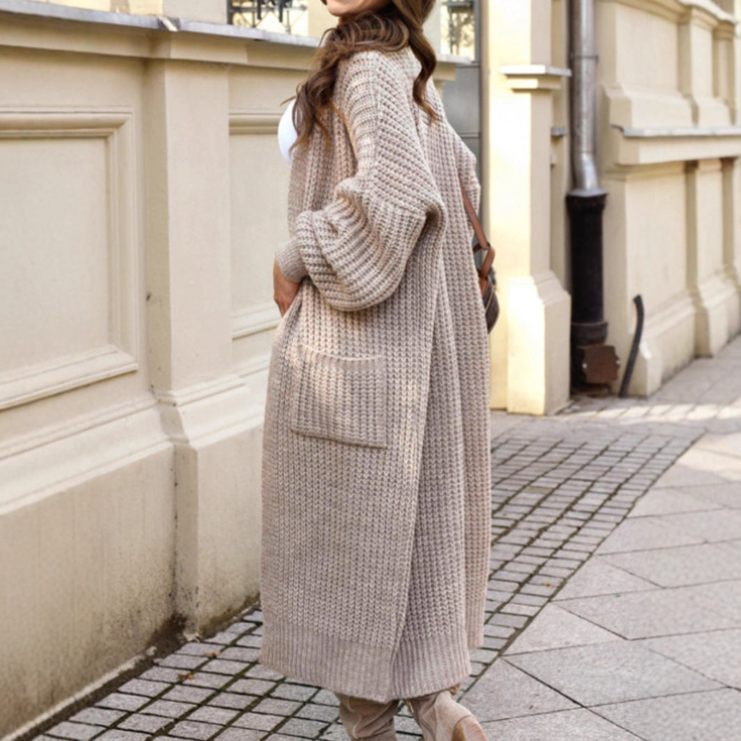 Damen Strickmantel mit Taschen und ballonförmigen Ärmeln Merchesia