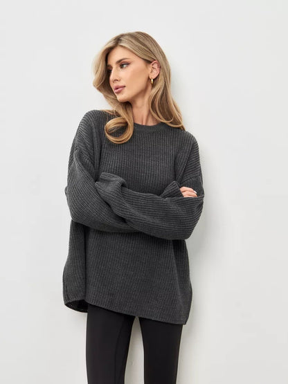 Damen Oversized Pullover mit strukturiertem Strick und weitem Schnitt Merchesia