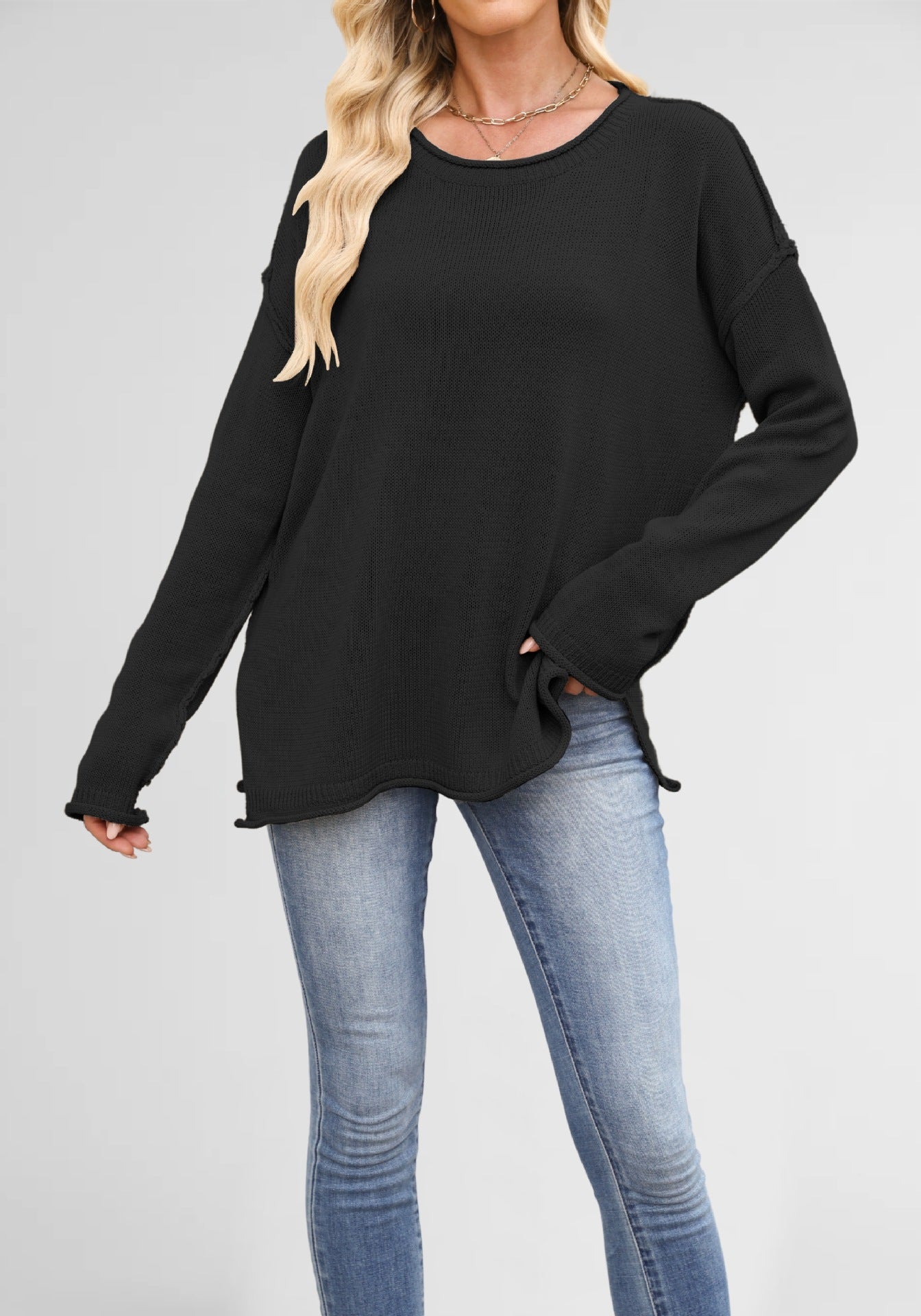 Damen gemütlicher Strickpullover mit weitem Schnitt Merchesia