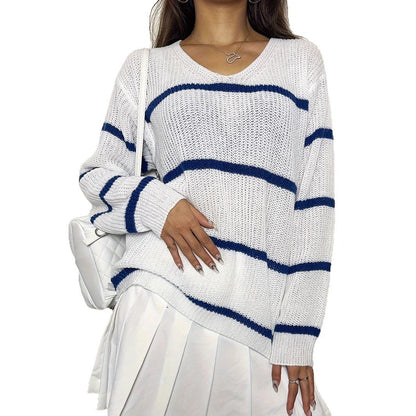 Damen lässiger Strickpullover mit Streifen Merchesia