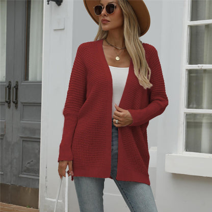 Damen Großer Strickcardigan mit modernem Wabenmuster und offenem Schnitt Merchesia