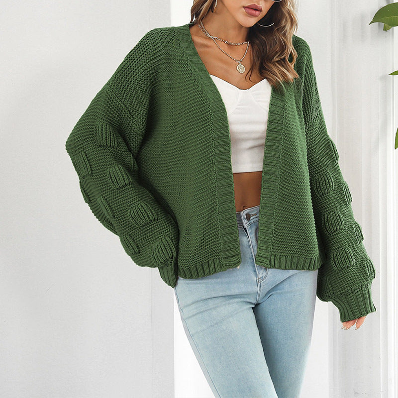 Damen Großer Strickcardigan mit voluminösen Ärmeln und modernen Mustern Merchesia